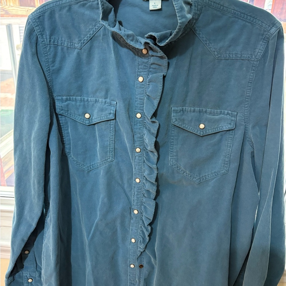 Sundance Teal Ruffled Button-Down Shirt